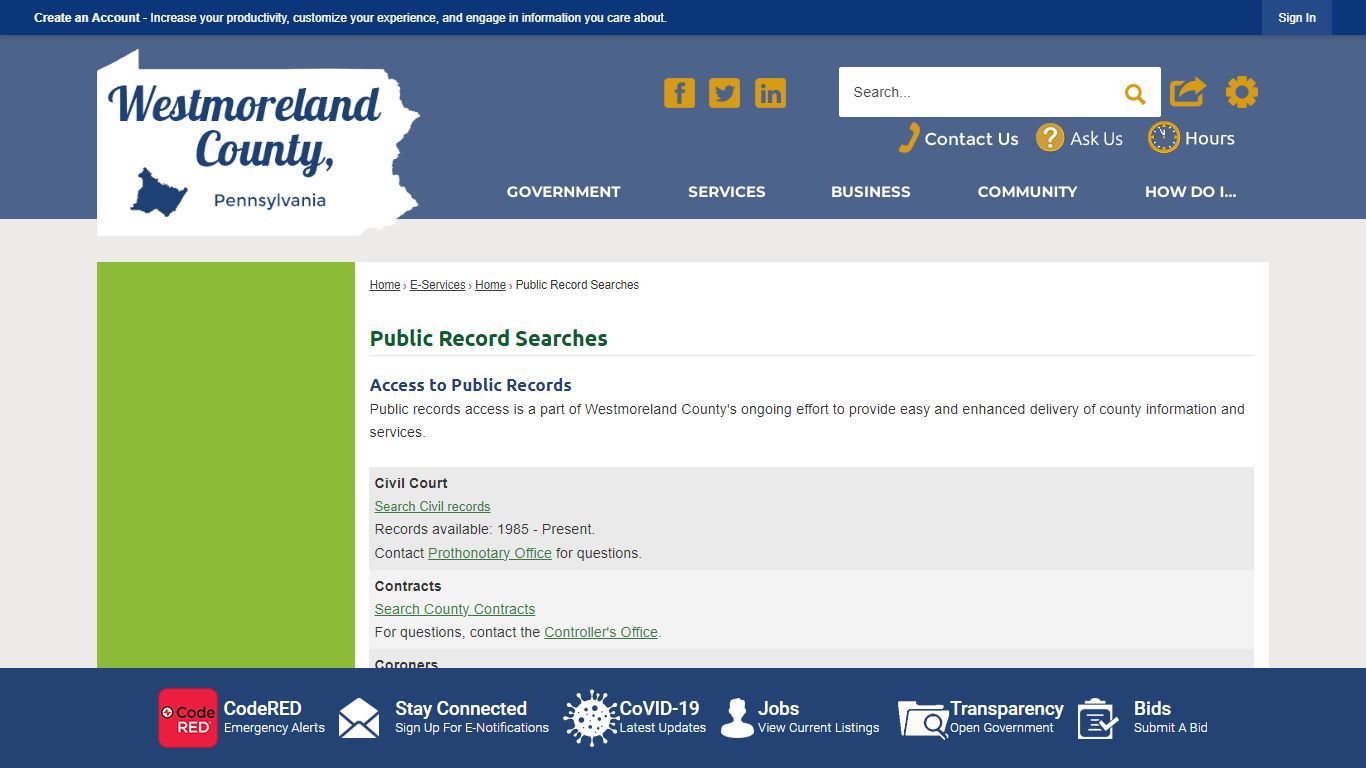 Public Record Searches - Westmoreland County, PA